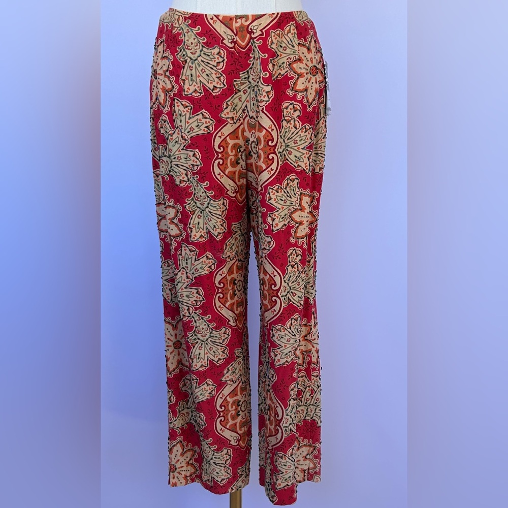 Muse Women’s Floral Beaded Pants‎ High Rise Straight Leg Lined Size 8